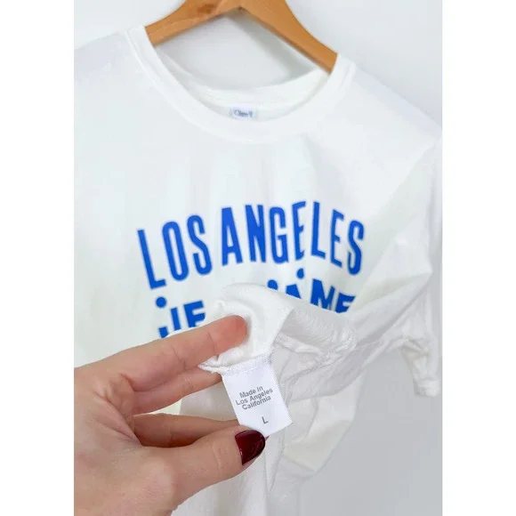 Clare V. Original Tee Los Angeles Je t’aime Graphic Shirt White Blue - Picture 7 of 9
